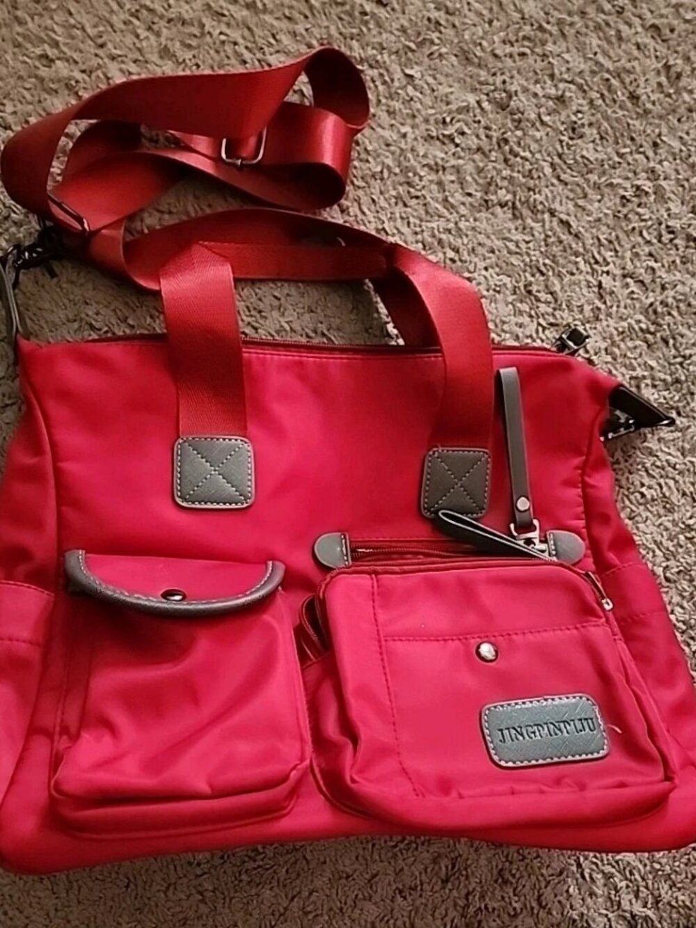 JINGPINPIJU Womens Red Shoulder Crossbody Bag Nylon Waterproof Travel Tote